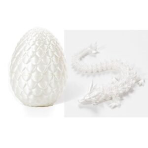 3D Printed Dragon Eggs with Dragon Inside, Home Office Decor Executive Desk Toys, Adults Fidget Toys Silk White