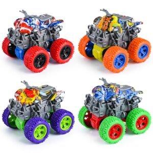 Monster Truck Toys - 4 Pack Friction Powered Toy Motorcycle Cars Push and Go Car Truck Playset for Boys Girls Toddler Aged 3 4 5 6 7 Year Old Gifts for Kids Christmas Birthday Party C