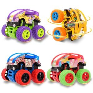 Monster Truck Toys - 4 Pack Friction Powered Toy Motorcycle Cars Push and Go Car Truck Playset for Boys Girls Toddler Aged 3 4 5 6 7 Year Old Gifts for Kids Christmas Birthday Party D